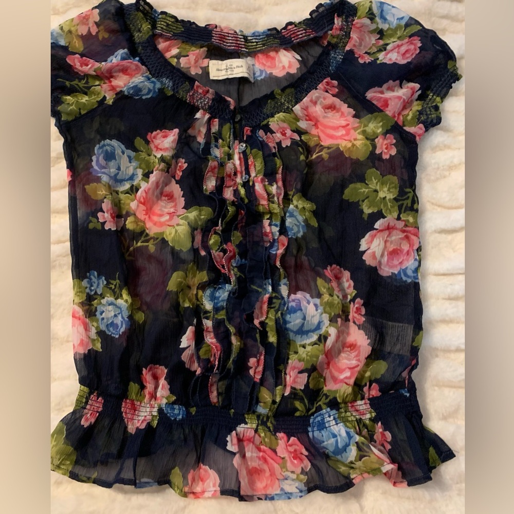 Vintage Abercrombie & Fitch Sheer Floral Ruffle Blouse